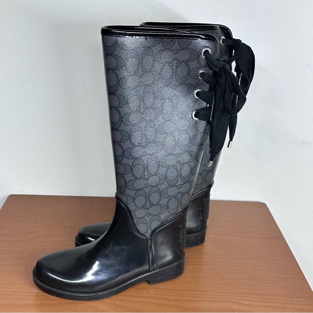 Coach Tristee Outline Signature Black Knee High Rain Boots
